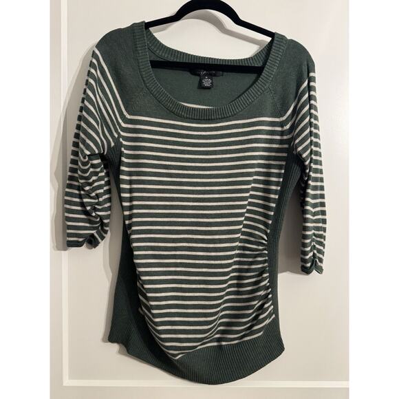 89th & Madison Sweaters - Women's 89th & Madison Green Cream Stripe Knitted Sweater Sz XL